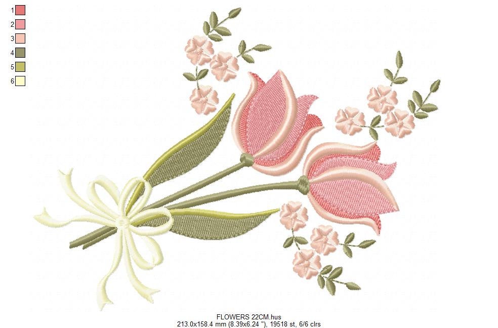 Flowers embroidery designs - Kitchen Towel embroidery design machine embroidery pattern - Tulip embroidery file - rose floral embroidery