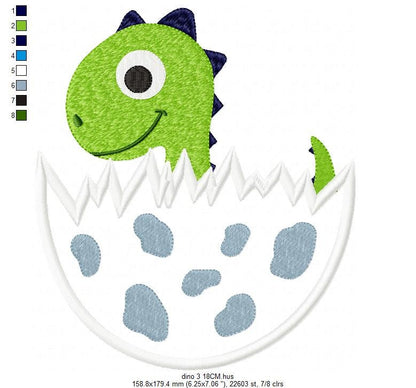 Dinosaur embroidery designs - Dino egg applique machine embroidery pattern - Baby Boy Dragon file - Instant digital download pes jef dst hus