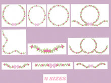 Laden Sie das Bild in den Galerie-Viewer, Roses wreath embroidery designs - Monogram embroidery design machine embroidery pattern - Tea towel embroidery - floral wreath of flowers
