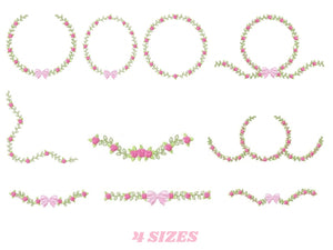 Roses wreath embroidery designs - Monogram embroidery design machine embroidery pattern - Tea towel embroidery - floral wreath of flowers