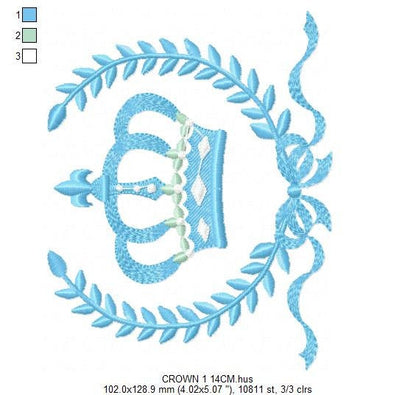 Crown embroidery designs - Laurel Wreath with Crown embroidery design machine embroidery pattern - baby boy embroidery file crown design