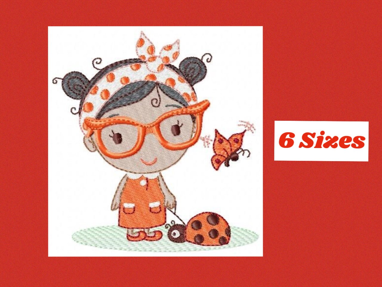 Ladybug embroidery designs - Baby girl embroidery design machine embroidery pattern file - Young Lady embroidery file - girl with glasses