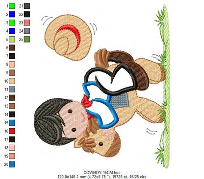 Cowboy embroidery design - Baby boy embroidery designs machine embroidery pattern - Kid embroidery file Cowboy applique design Horse design