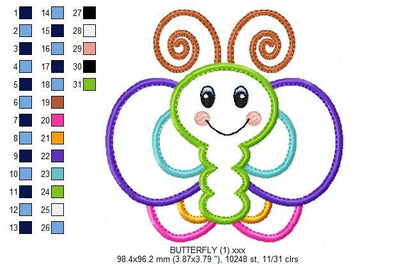 Butterfly embroidery design - Animal machine embroidery pattern - Baby girl file - Garden Butterfly applique - Instant digital download pes