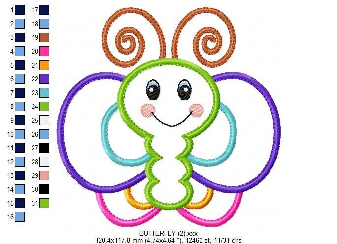 Butterfly embroidery design - Animal machine embroidery pattern - Baby girl file - Garden Butterfly applique - Instant digital download pes