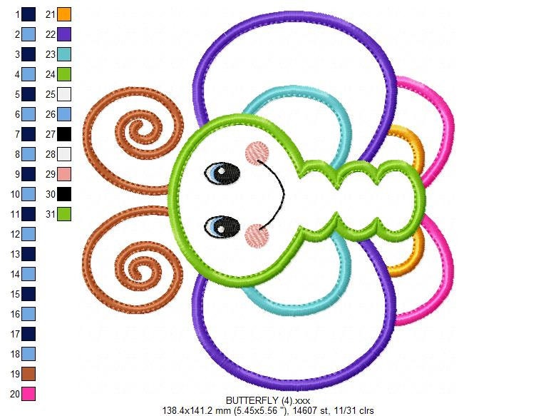 Butterfly embroidery design - Animal machine embroidery pattern - Baby girl file - Garden Butterfly applique - Instant digital download pes