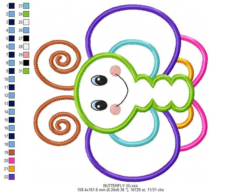 Butterfly embroidery design - Animal machine embroidery pattern - Baby girl file - Garden Butterfly applique - Instant digital download pes