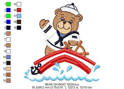 Bear embroidery designs - Sailor embroidery design machine embroidery pattern - sailor bear applique design - Teddy embroidery nautical boat
