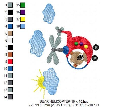 Helicopter embroidery designs - Bear embroidery design machine embroidery pattern - Baby boy embroidery file - Pilot bear design chopper