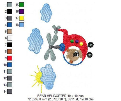 Helicopter embroidery designs - Bear embroidery design machine embroidery pattern - Baby boy embroidery file - Pilot bear design chopper