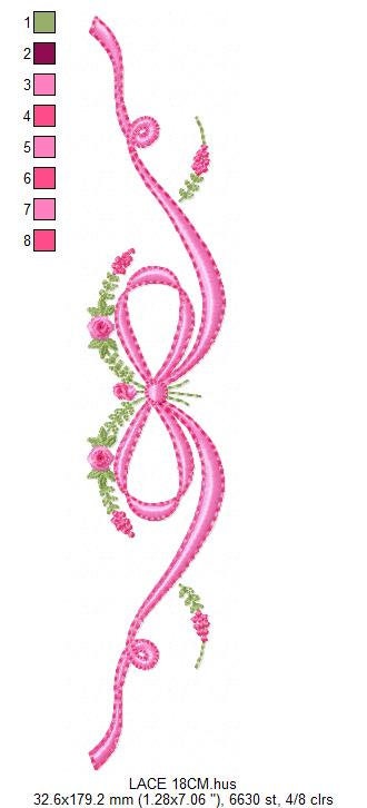 Lace with flowers embroidery designs - Bow Tie embroidery design machine embroidery pattern - Baby girl embroidery file - Lace embroidery