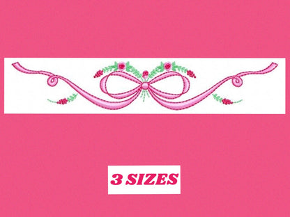 Lace with flowers embroidery designs - Bow Tie embroidery design machine embroidery pattern - Baby girl embroidery file - Lace embroidery