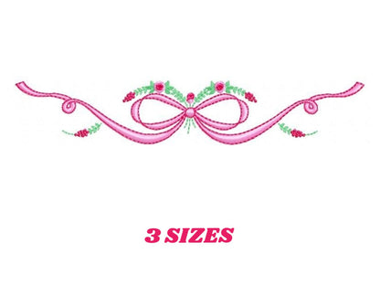 Lace with flowers embroidery designs - Bow Tie embroidery design machine embroidery pattern - Baby girl embroidery file - Lace embroidery