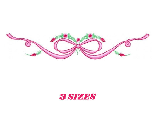 Lace with flowers embroidery designs - Bow Tie embroidery design machine embroidery pattern - Baby girl embroidery file - Lace embroidery