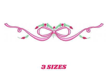 Lace with flowers embroidery designs - Bow Tie embroidery design machine embroidery pattern - Baby girl embroidery file - Lace embroidery