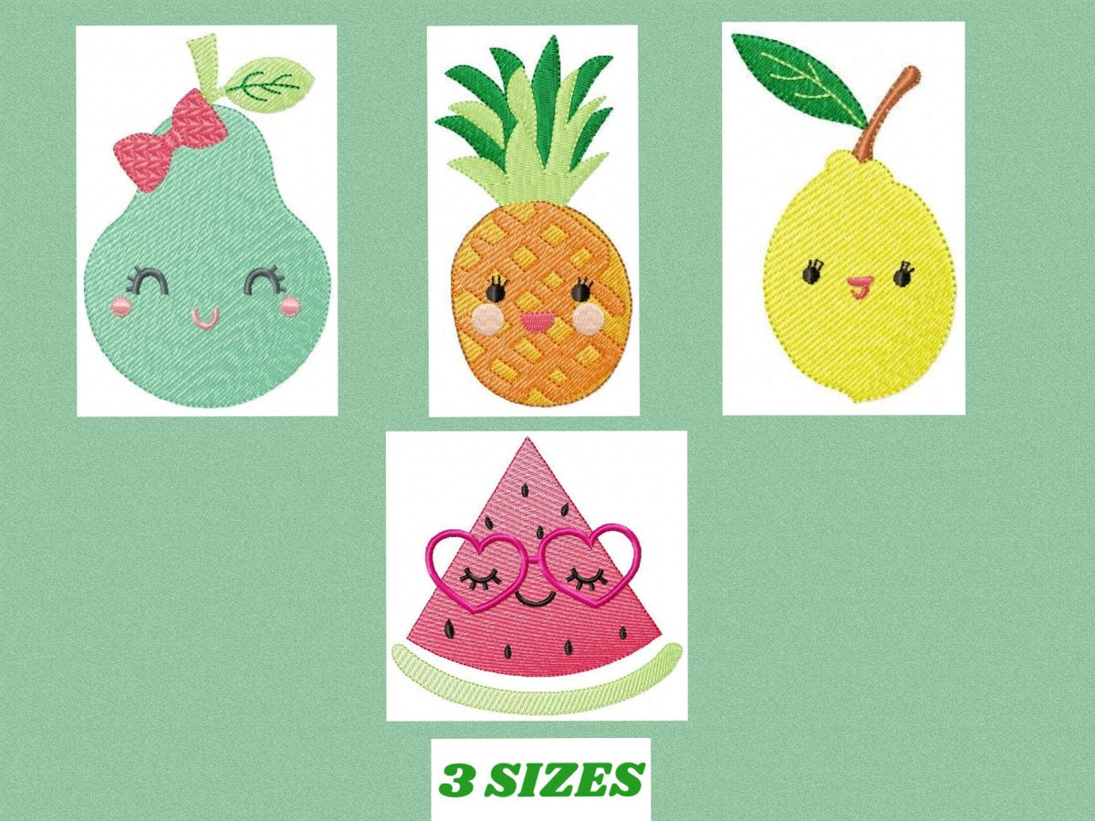 Fruit embroidery design machine embroidery Watermelon embroidery file Pineapple embroidery Pear embroidery Lemon embroidery Fruit with face