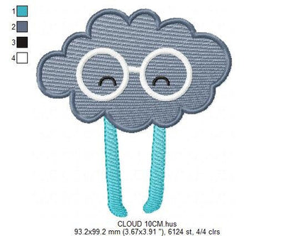 Cloud embroidery design rain embroidery designs machine embroidery pattern baby embroidery file kid embroidery cloud with glasses design