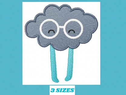 Cloud embroidery design rain embroidery designs machine embroidery pattern baby embroidery file kid embroidery cloud with glasses design