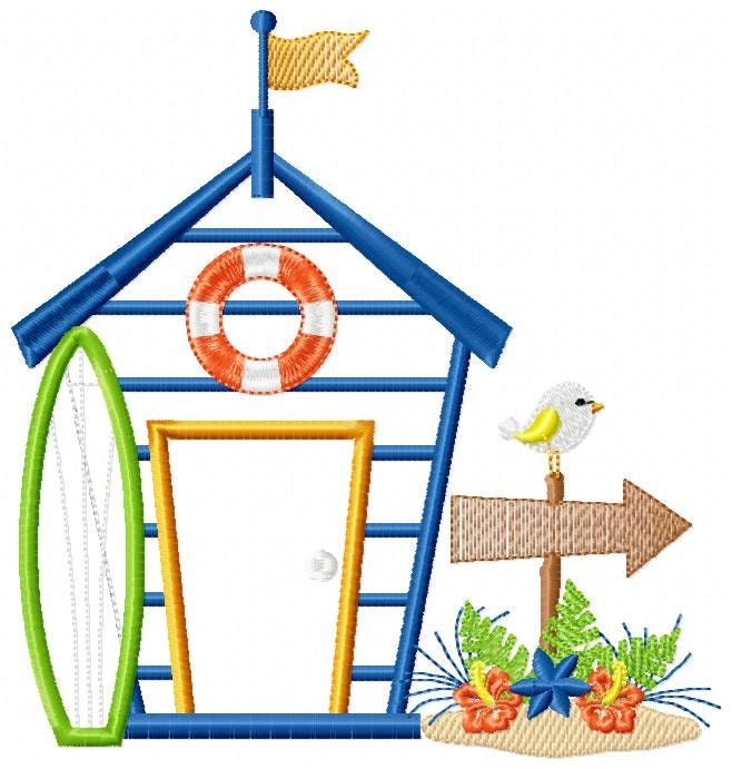Beach House embroidery designs - Surfer board machine embroidery pattern - Surf embroidery file - Beach house applique - Instant download