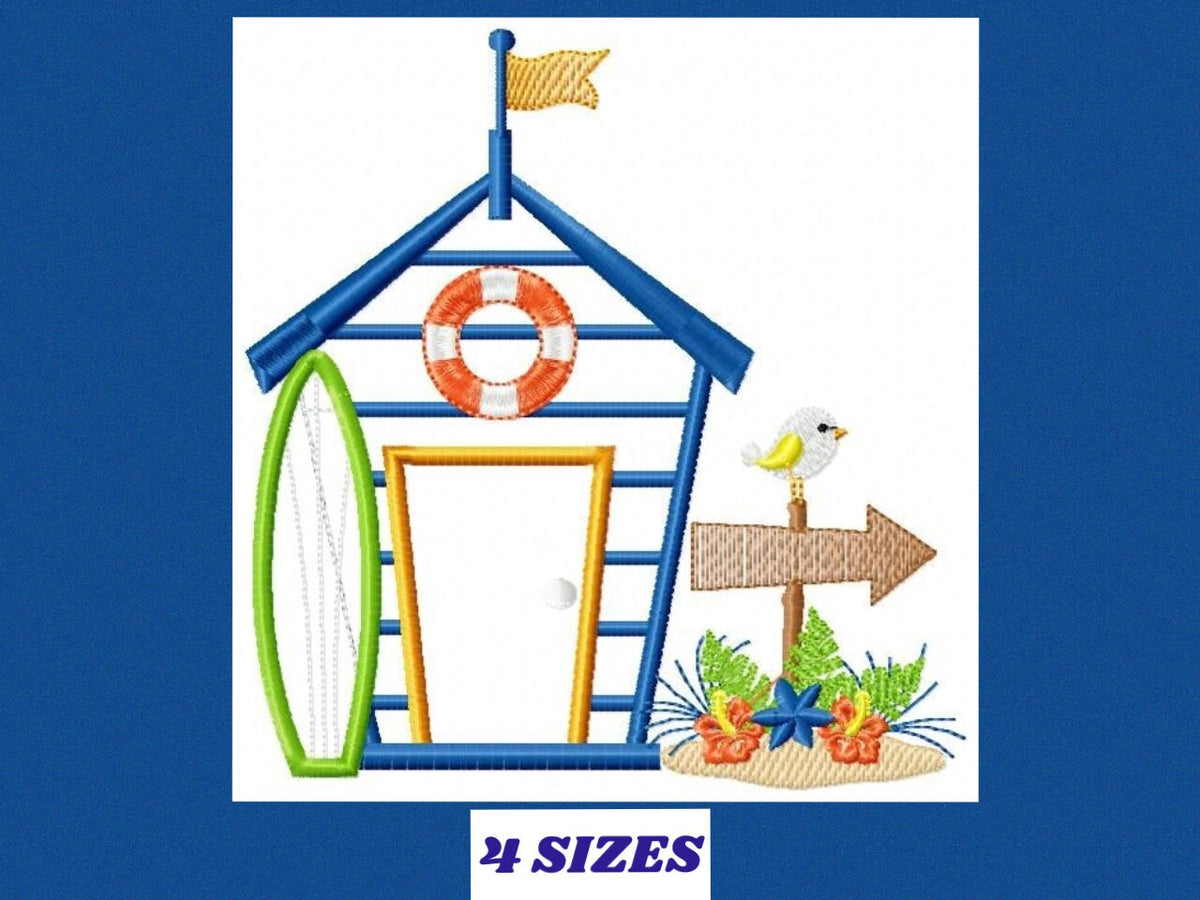 Beach House embroidery designs - Surfer board machine embroidery pattern - Surf embroidery file - Beach house applique - Instant download