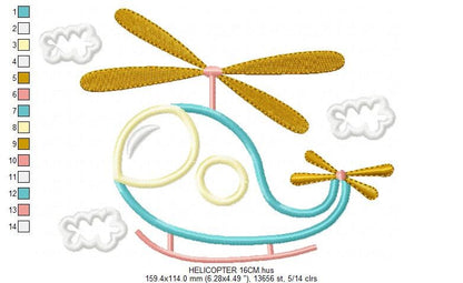 Helicopter embroidery designs - Chopper embroidery design machine embroidery pattern - Helicopter applique design boy embroidery file sky