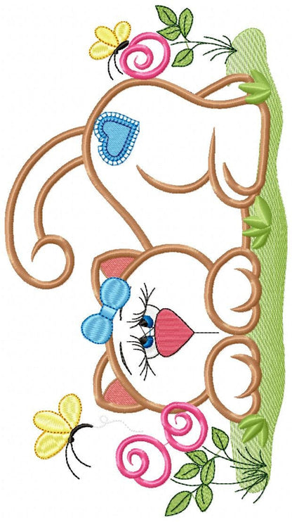 Cat embroidery design - Animal Kitty with flowers applique machine embroidery pattern - Baby girl file - Instant digital download pes jef