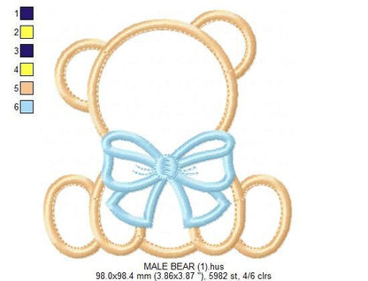 Baby bear embroidery designs - Teddy embroidery design machine embroidery pattern - newborn embroidery - female male bear applique design