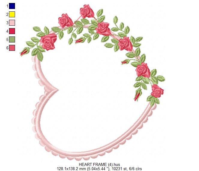 Heart with roses embroidery designs - Flower embroidery design machine embroidery pattern - Baby girl embroidery file Heart embroidery frame