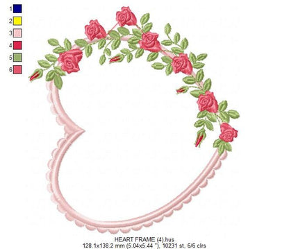 Heart with roses embroidery designs - Flower embroidery design machine embroidery pattern - Baby girl embroidery file Heart embroidery frame