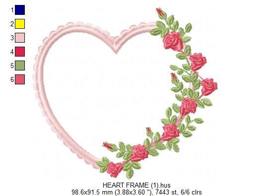 Heart with roses embroidery designs - Flower embroidery design machine embroidery pattern - Baby girl embroidery file Heart embroidery frame