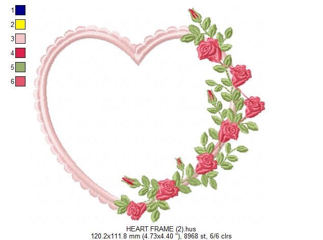 Heart with roses embroidery designs - Flower embroidery design machine embroidery pattern - Baby girl embroidery file Heart embroidery frame