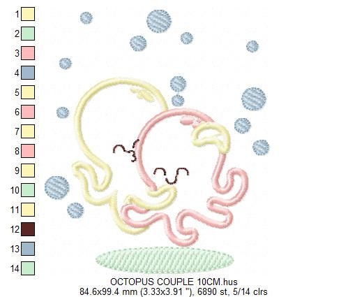 Octopus embroidery design - Sea Animal embroidery designs machine embroidery pattern - Love Hugging Octopus applique - Instant download pes