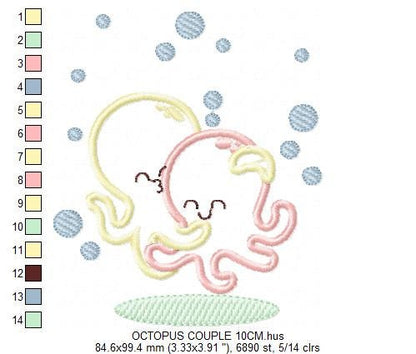 Octopus embroidery design - Sea Animal embroidery designs machine embroidery pattern - Love Hugging Octopus applique - Instant download pes