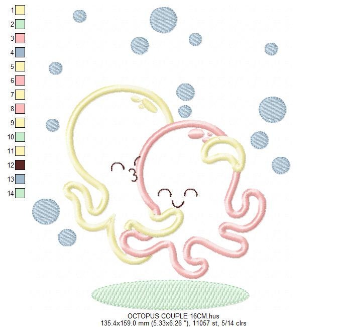 Octopus embroidery design - Sea Animal embroidery designs machine embroidery pattern - Love Hugging Octopus applique - Instant download pes