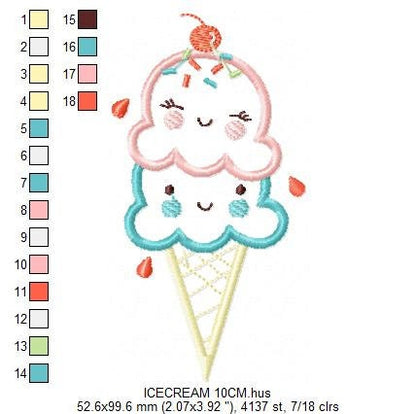 Ice cream embroidery designs - Candy Dessert machine embroidery pattern - Icecream cone applique - Instant digital download pes jef dst hus