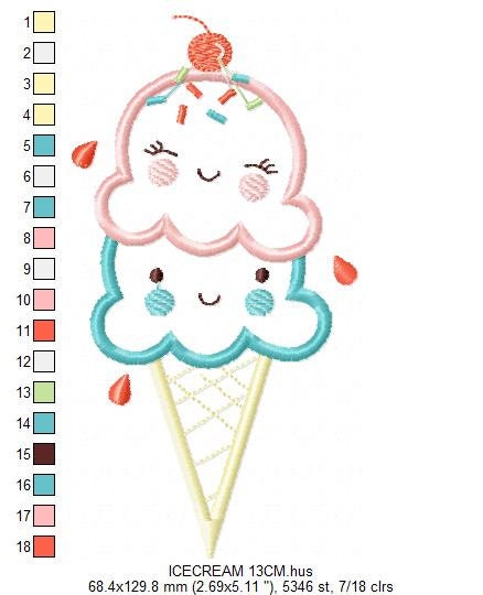 Ice cream embroidery designs - Candy Dessert machine embroidery pattern - Icecream cone applique - Instant digital download pes jef dst hus