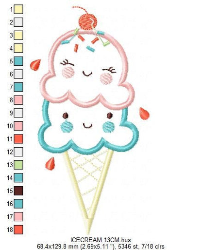 Ice cream embroidery designs - Candy Dessert machine embroidery pattern - Icecream cone applique - Instant digital download pes jef dst hus