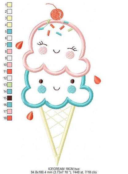 Ice cream embroidery designs - Candy Dessert machine embroidery pattern - Icecream cone applique - Instant digital download pes jef dst hus