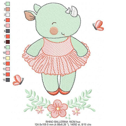 Rhino embroidery design Animal embroidery designs machine embroidery pattern ballerina embroidery file rhino design ballerina design - Marcia Embroidery