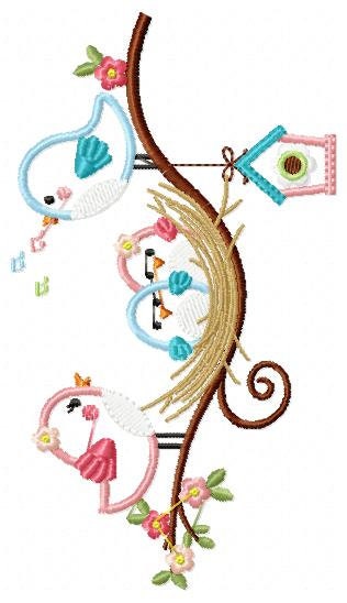 Birds nest embroidery designs - Bird family with kids machine embroidery pattern - Baby girl and boy file - Instant digital download pes jef