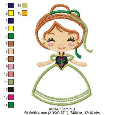 Princess Anna embroidery designs - Disney Princess embroidery design machine embroidery pattern - Frozen embroidery file - Princess applique