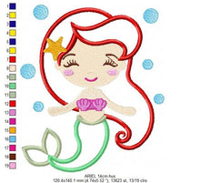Cargar imagen en el visor de la galería, Ariel embroidery designs - Princess embroidery design machine embroidery pattern - Ariel applique design - disney embroidery mermaid design
