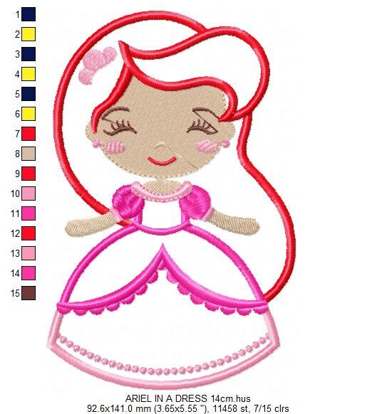 Ariel embroidery designs - Princess embroidery design disney embroidery machine embroidery pattern - Princess applique girl embroidery file