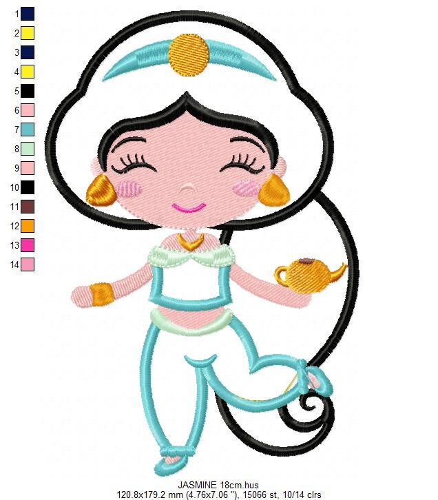 Jasmine embroidery designs - Princess embroidery design machine embroidery pattern - Princess applique design - Aladdin Disney embroidery