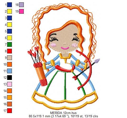 Brave Princess Merida embroidery designs - Disney Princess embroidery design machine embroidery pattern - Princess applique girl embroidery Marcia Embroidery