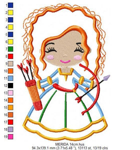 Brave Princess Merida embroidery designs - Disney Princess embroidery design machine embroidery pattern - Princess applique girl embroidery