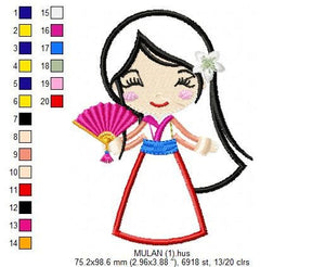 Mulan embroidery designs - Disney Princess embroidery design machine embroidery pattern - Princess applique design japanese geisha digital