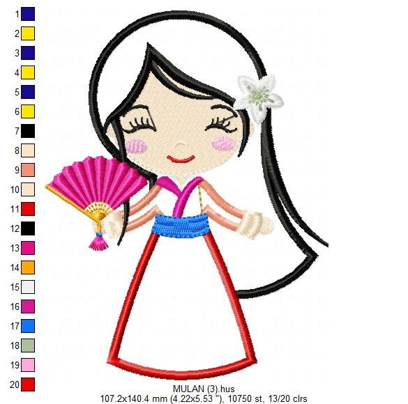 Mulan embroidery designs - Disney Princess embroidery design machine embroidery pattern - Princess applique design japanese geisha digital