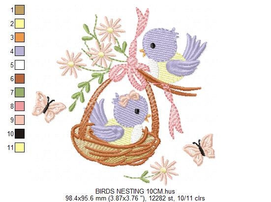 Bird embroidery designs - Bird nest embroidery design machine embroidery pattern - baby girl embroidery file - bird family instant download