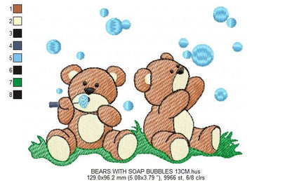 Bear blowing bubbles embroidery designs - Teddy Bear machine embroidery pattern - Baby boy Children embroidery file - Instant download pes